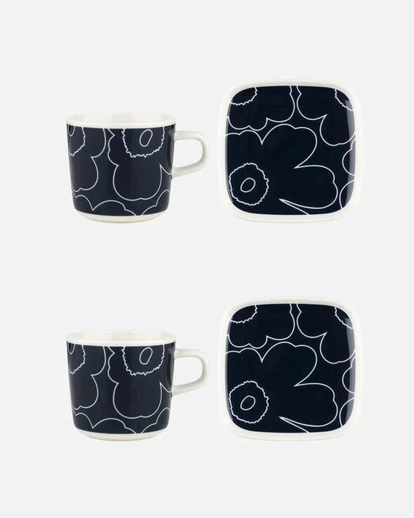 Oiva / Piirto Unikko Astiasetti 4pc set mugs and plates white dark blue