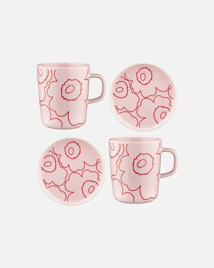 Oiva / Piirto Unikko Mug And Plate Set pink red