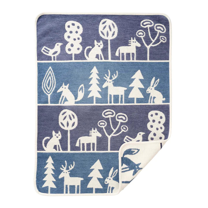 Blanket organic cotton chenille 70x90cm  - Wildlife Small Blanket Blue