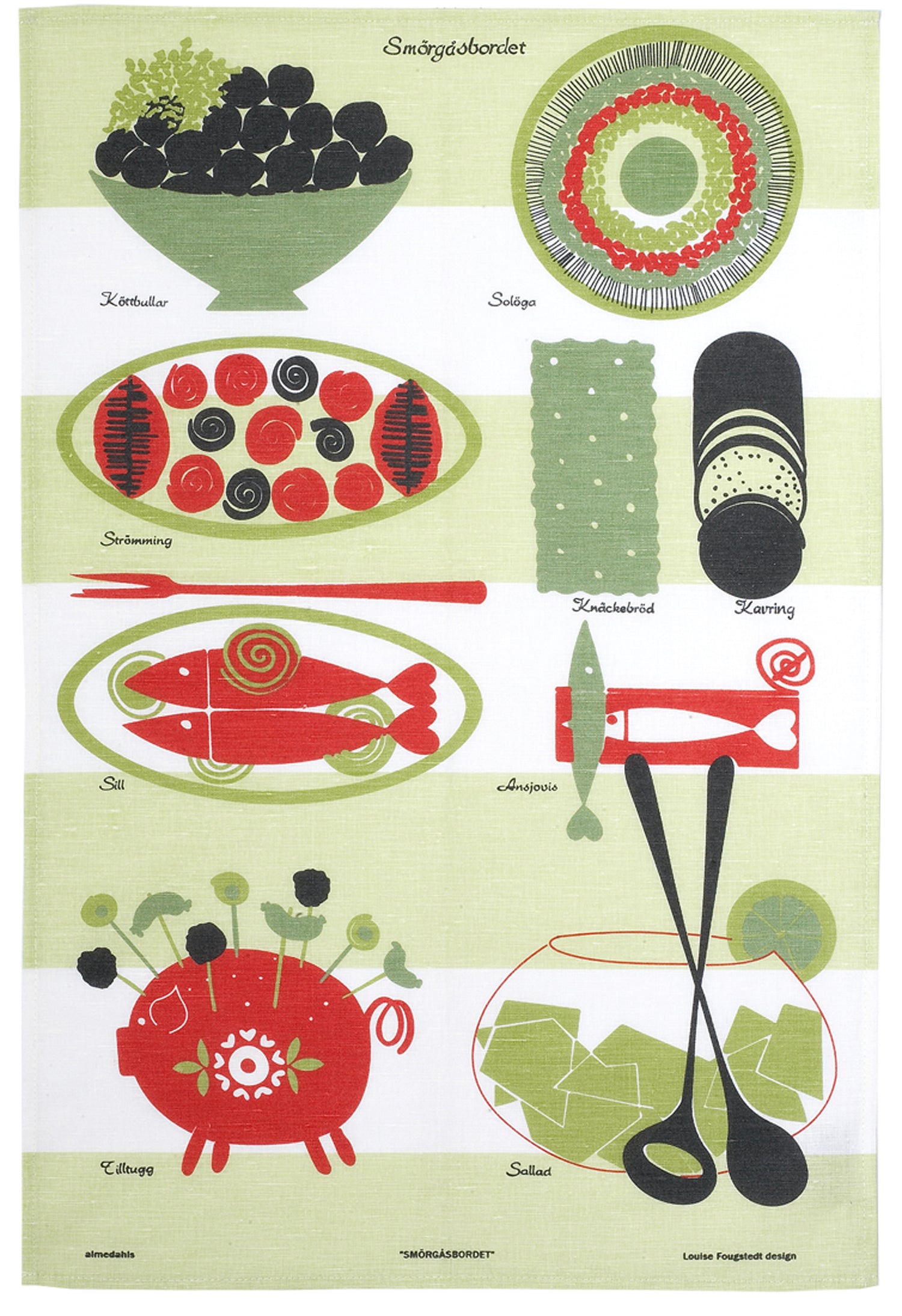 Smörgåsbord, tea towel, green