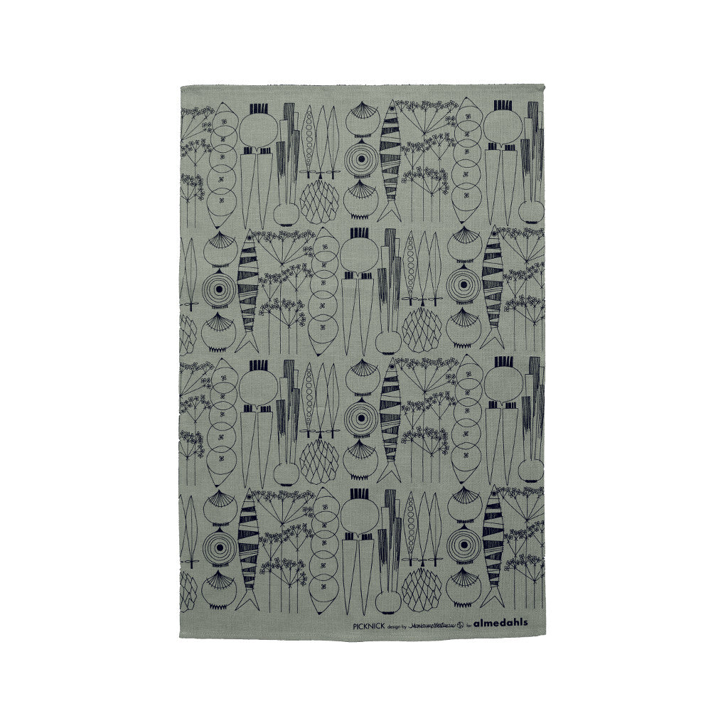 Picnic, tea towel, greenish-grey/black