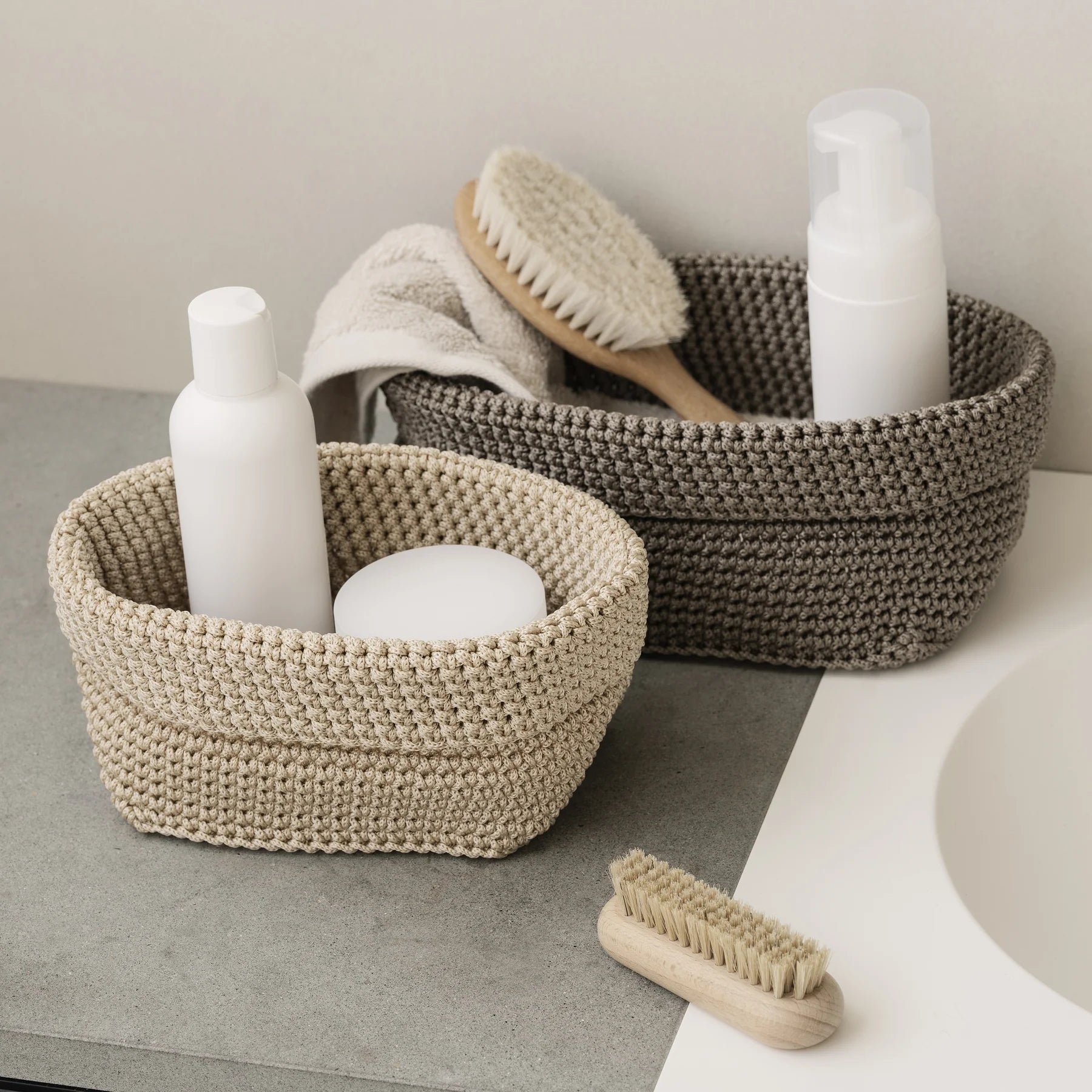 TELA Crochet Storage Basket Set (1 Med, 1 Lg)- Fungi