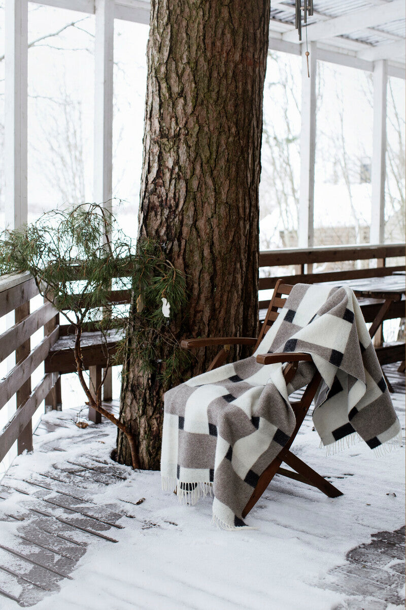 Blanket wool 130x180cm - PUNOS +fringes white-beige-black