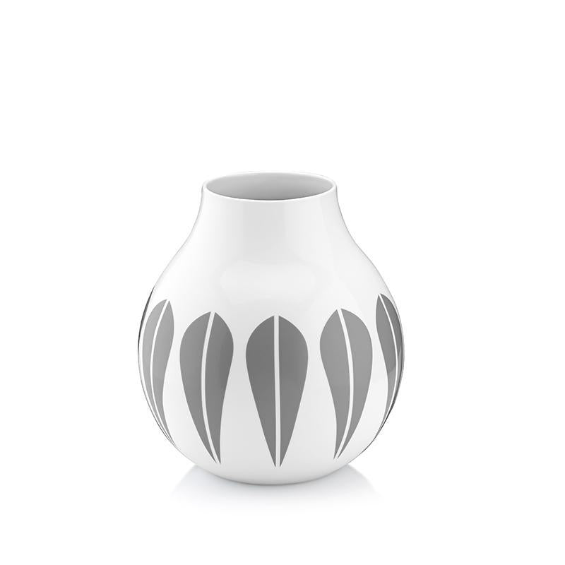 Lotus I Vase 10.5cm White porcelain vase with grey lotus pattern