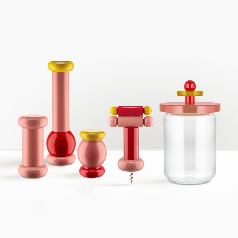 ES18 2 Sottsass grinder, small, pink - yellow - red